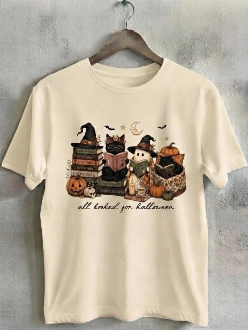 All Booked for Halloween Cat T-Shirt